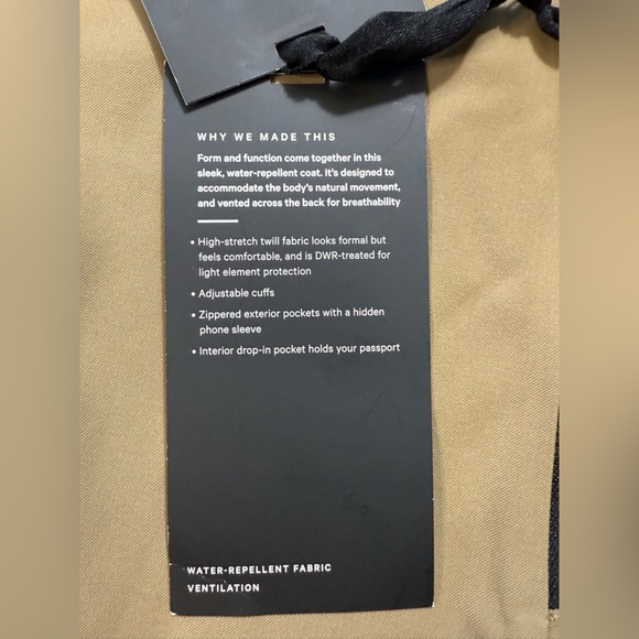 lululemon Men’s Driver’s Coat Lightweight Jacket Tan NWT Size L - Picture 10 of 10